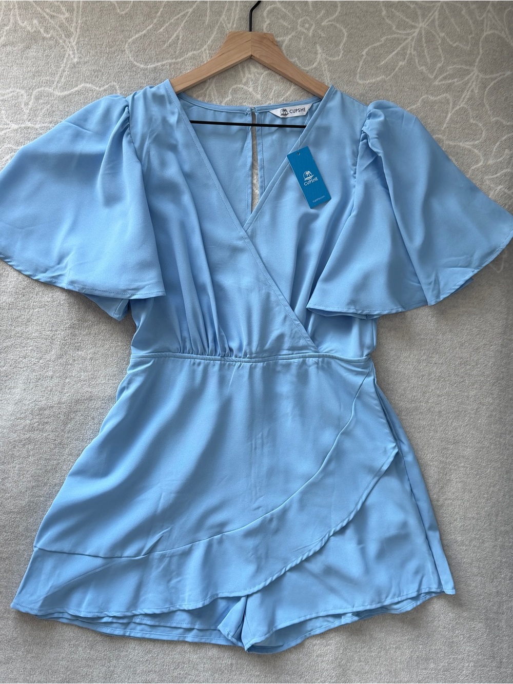 NWT Romper Ice Blue Girly Flutter-Sleeve Wrap